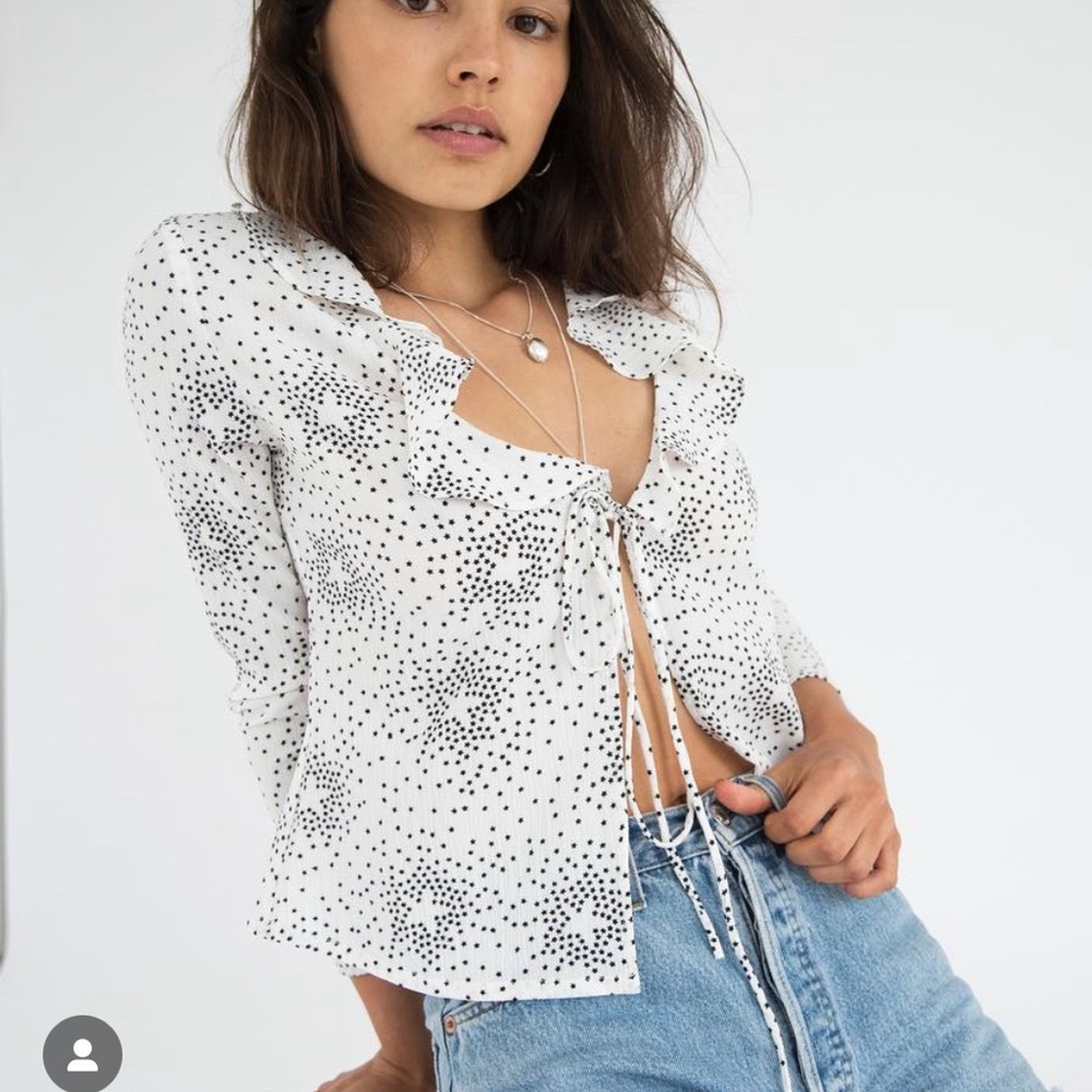 Sisterhood White Polka Dot Tie Front Parisian Blouse, XS